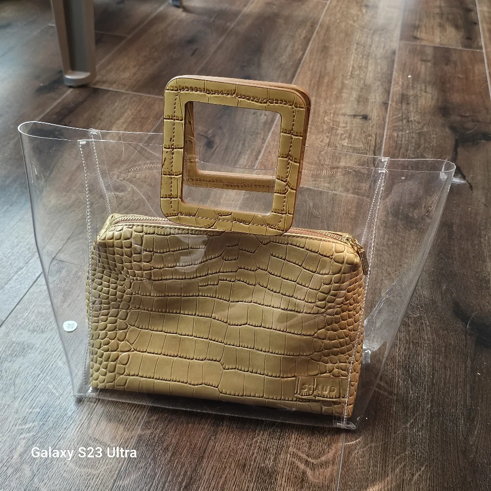 STAUD Shirley Clear Purse with Inner Clutch Faux Crocodile Print - Picture 5 of 12